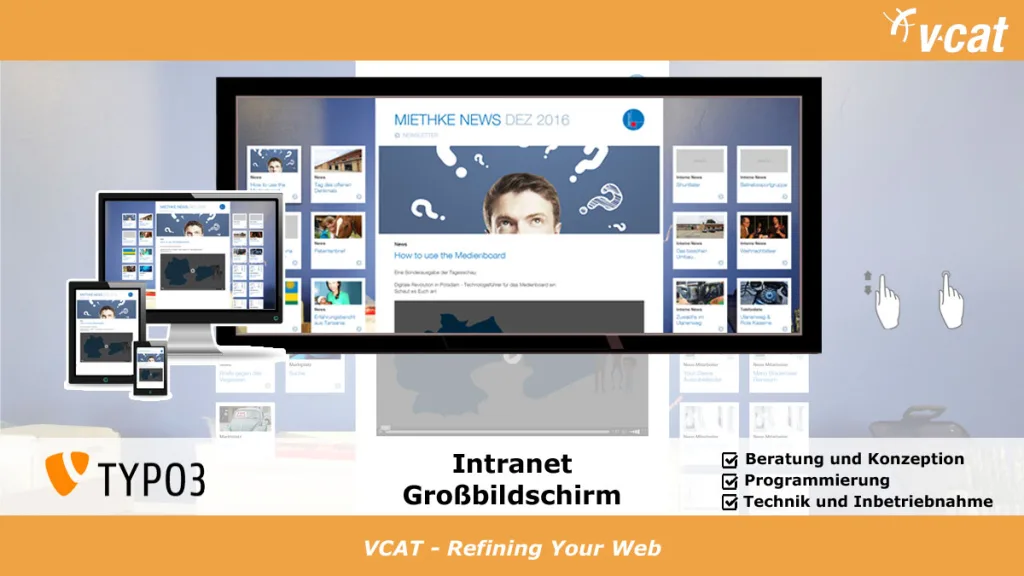 Intranet auf TYPO3-CMS und Touchscreen-Fernsehern